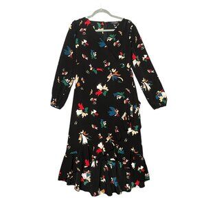 NWT The Limited Black Maxi\Midi Dress Womens Sz 2 Flower Toss Ruffle Hem Casual